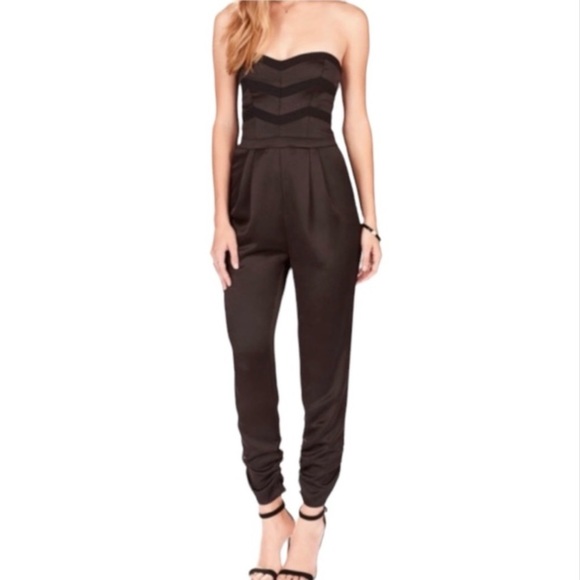 PARKER Carmela Strapless Sweetheart Neck Stripe & Smock Jumpsuit, Black, Small - Picture 3 of 5